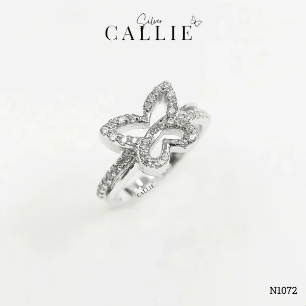 N1072 - Nhẫn Bạc Thiết Kế Callie Silver đai chéo mặt bướm đính đá