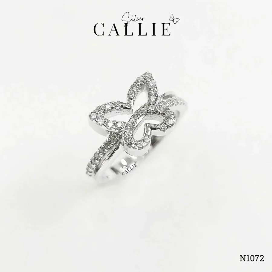 N1072 - Nhẫn Bạc Thiết Kế Callie Silver đai chéo mặt bướm đính đá