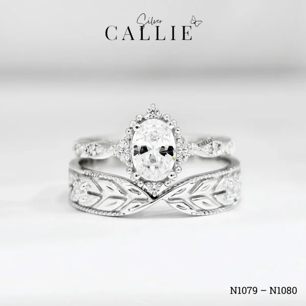 N1079 - N1080: Nhẫn Bạc Đôi Thiết Kế Callie Silver Leafy Vow