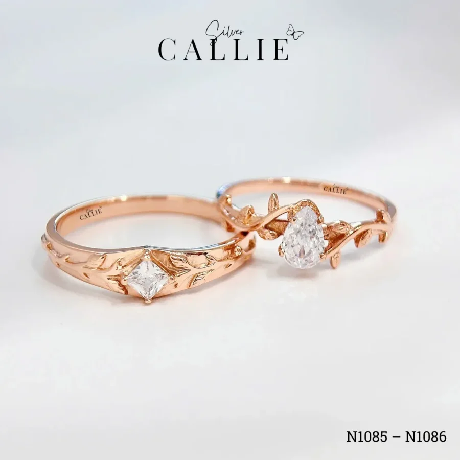 N1085 - N1086: Nhẫn Bạc Đôi Thiết Kế Callie Silver Blue Tear Ivy