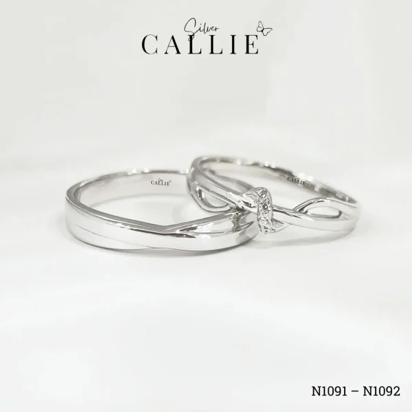 N1091 - N1092: Nhẫn Bạc Đôi Thiết Kế Callie Silver Giao Thoa