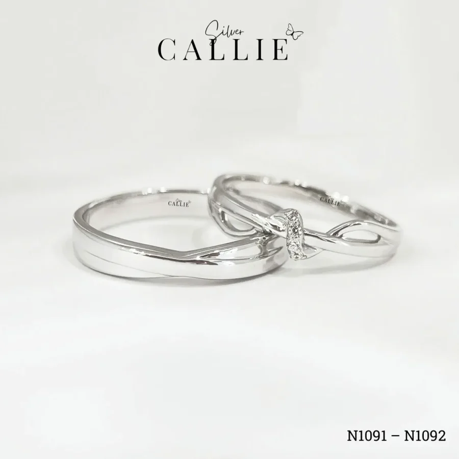 N1091 - N1092: Nhẫn Bạc Đôi Thiết Kế Callie Silver Giao Thoa