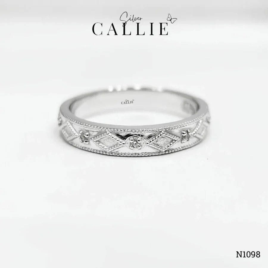 N1098 - Nhẫn Bạc Thiết Kế Callie Silver Hình Thoi Xen Kẽ Đá