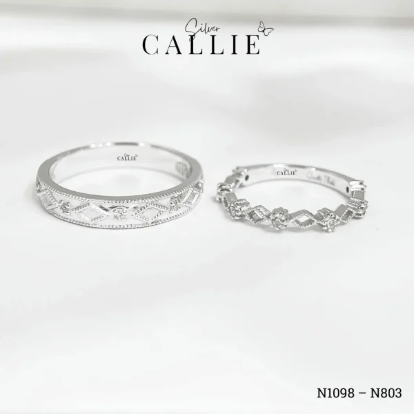 N1098 - N803: Nhẫn Bạc Thiết Kế Callie Silver Hình Thoi Xen Kẽ Đá