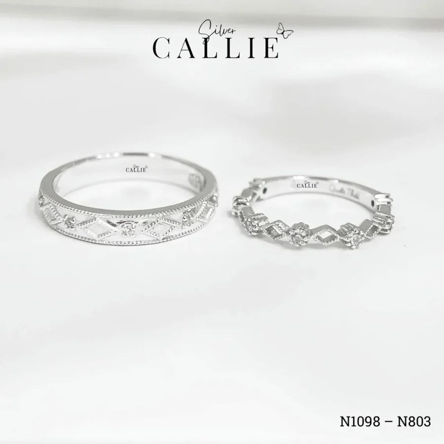 N1098 - N803: Nhẫn Bạc Thiết Kế Callie Silver Hình Thoi Xen Kẽ Đá