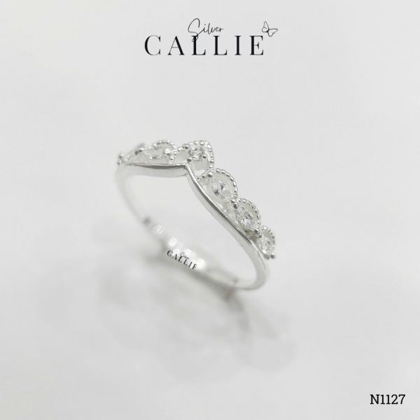N1127 - Nhẫn bạc Callie Silver Vương Miện Viền Bi