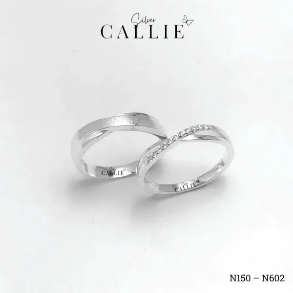 N602 - N150: Nhẫn Bạc Đôi Thiết Kế Callie Silver Đai Xoắn
