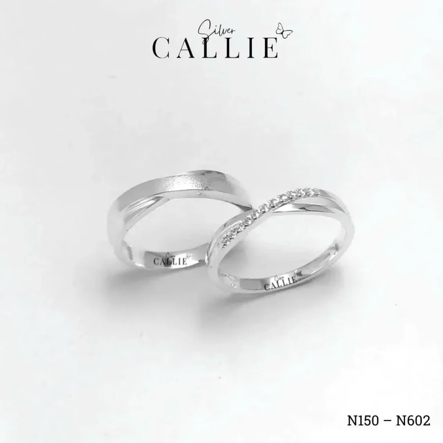 N602 - N150: Nhẫn Bạc Đôi Thiết Kế Callie Silver Đai Xoắn
