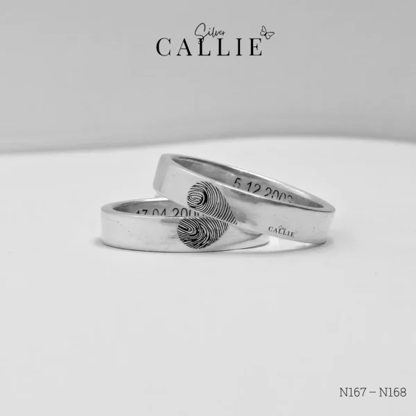 N167 - N168: Nhẫn đôi bạc Callie Silver vân tay