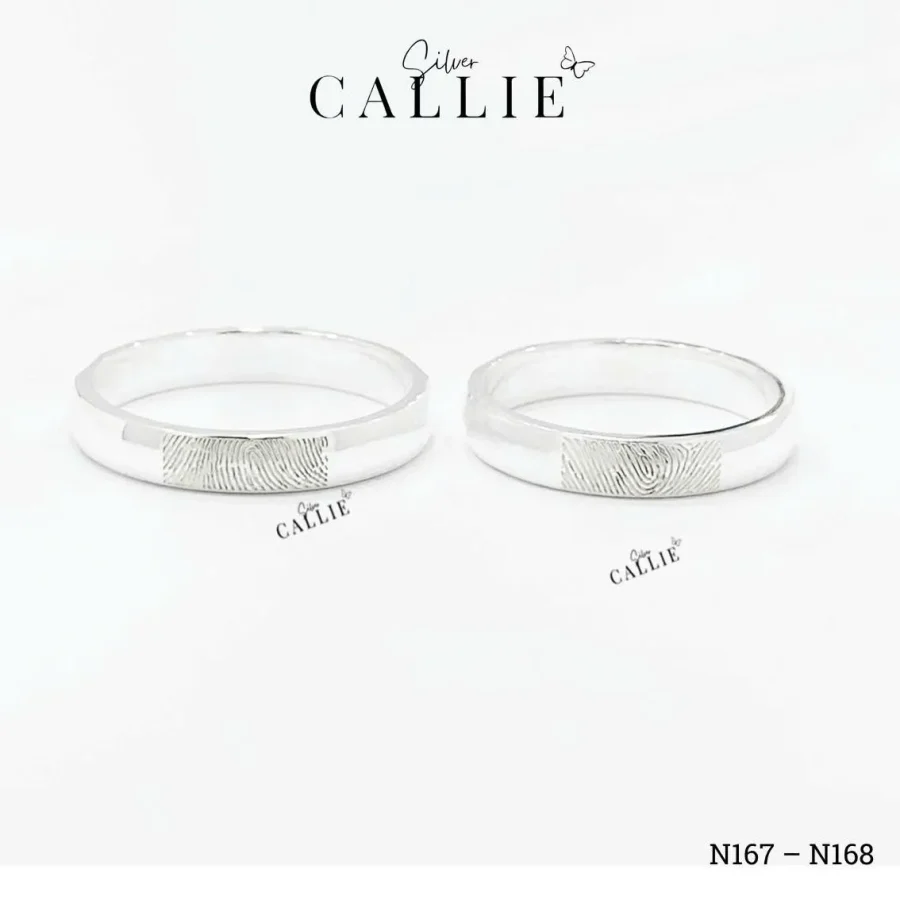 N167 - N168: Nhẫn bạc đôi thiết kế Callie Silver vân tay