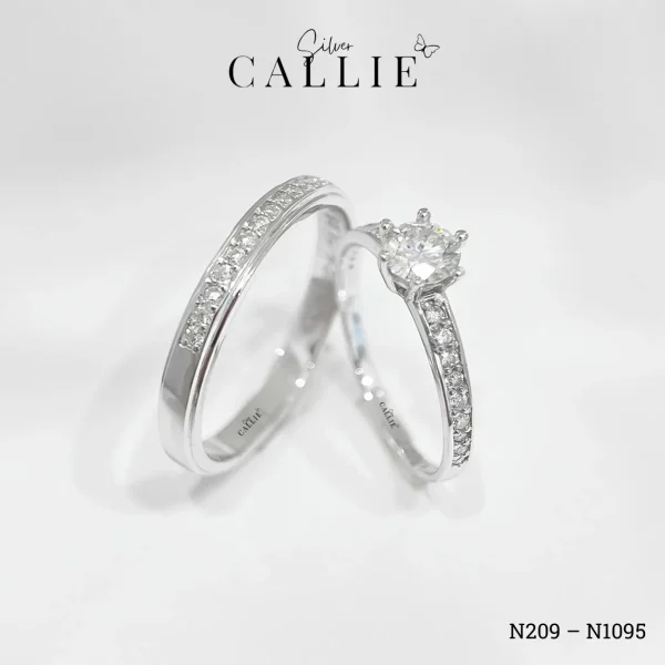 N209 - N1095: Nhẫn Bạc Đôi Thiết Kế Callie Silver đính đá