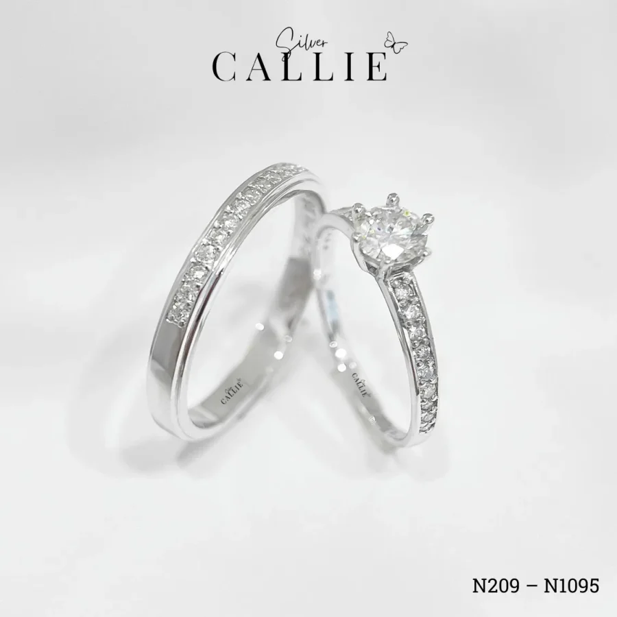 N209 - N1095: Nhẫn Bạc Đôi Thiết Kế Callie Silver đính đá