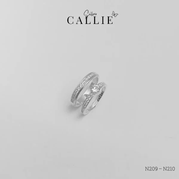 N209 - N210 - Nhẫn đôi Callie Silver thiết kế đính đá