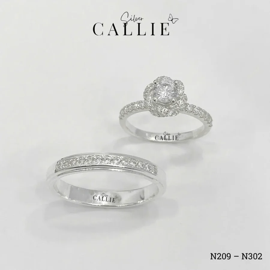N302 - N209: Nhẫn bạc đôi thiết kế Callie Silver hoa hồng