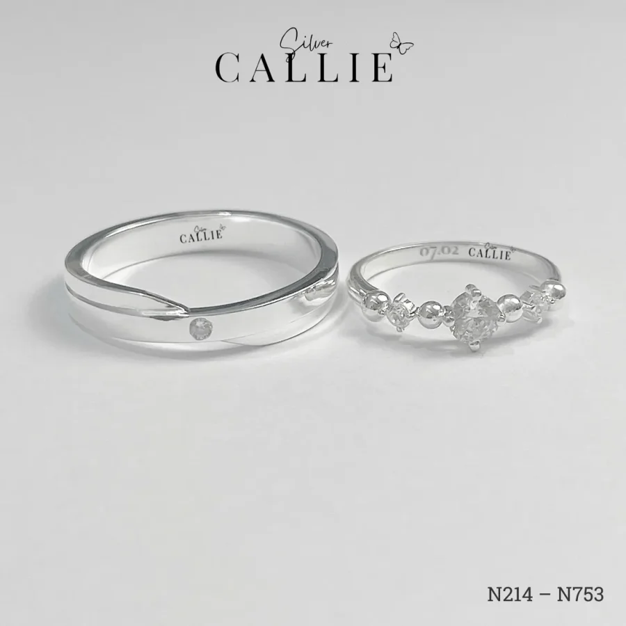 N753 - N214: Nhẫn Bạc Đôi Thiết Kế Callie Silver 1 Viên Chủ