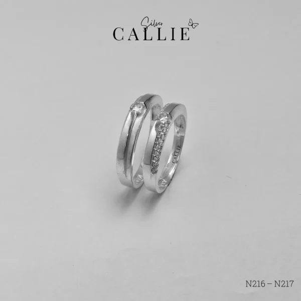 N216-N217 Nhẫn đôi bạc Callie Silver đính đá nửa hàng