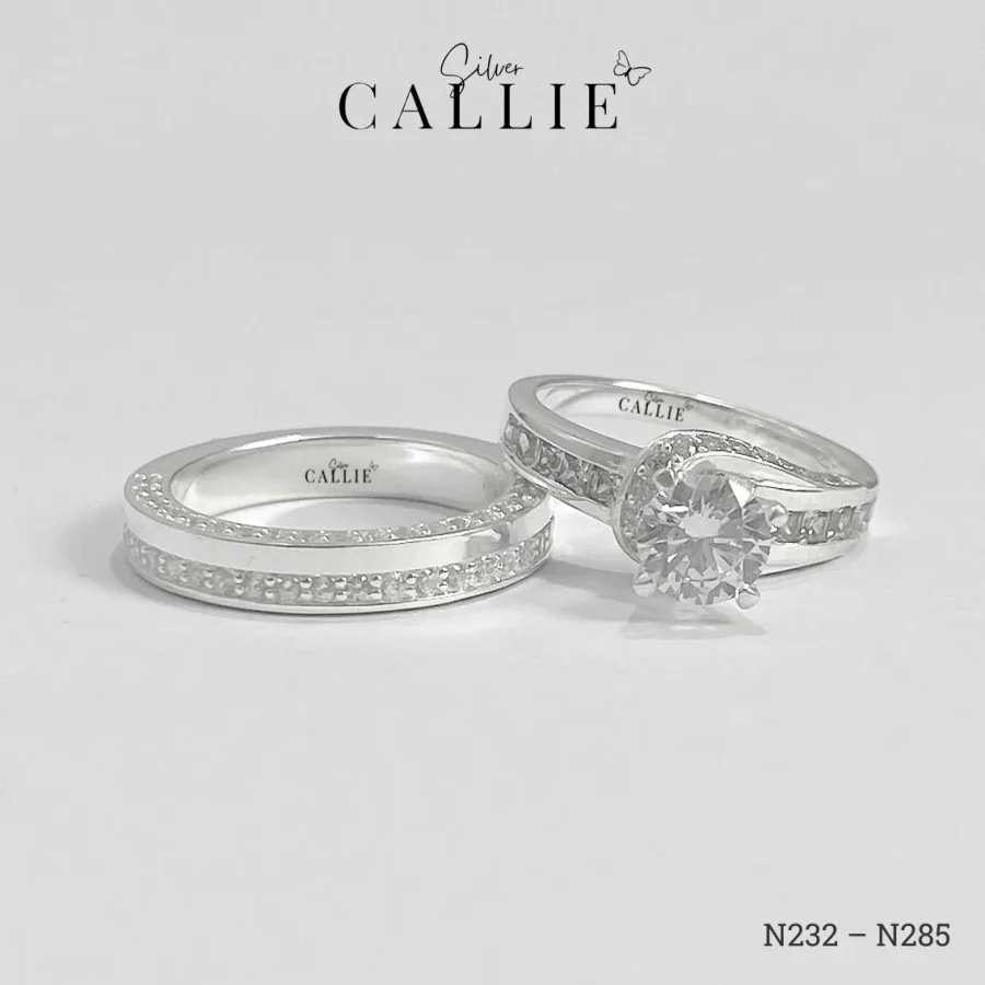 N232 - N285: Nhẫn Bạc Đôi Callie Silver Đính Đá