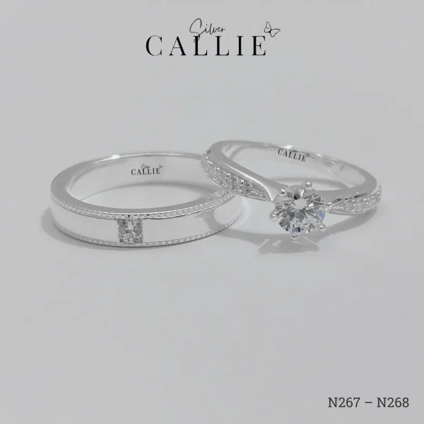 N267 - N268: Nhẫn bạc đôi thiết kế Callie Silver đính đá