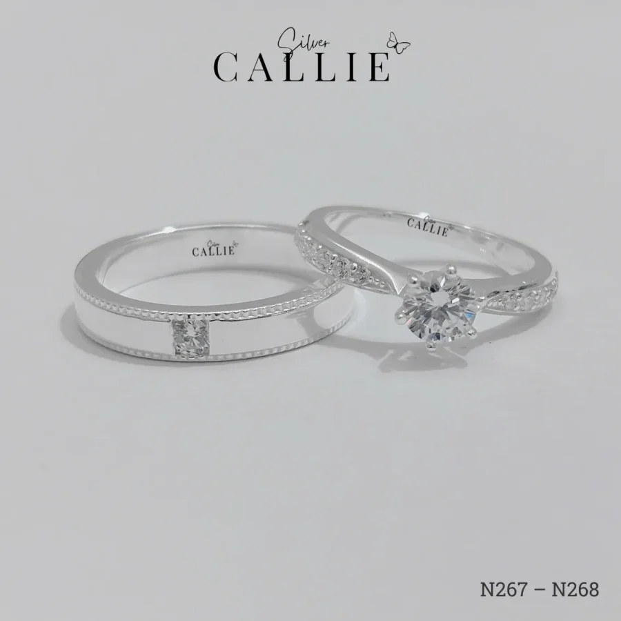 N267 - N268: Nhẫn bạc đôi thiết kế Callie Silver đính đá