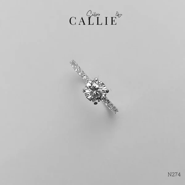 N274 - Nhẫn bạc Callie Silver 1 viên chủ đá hai bên