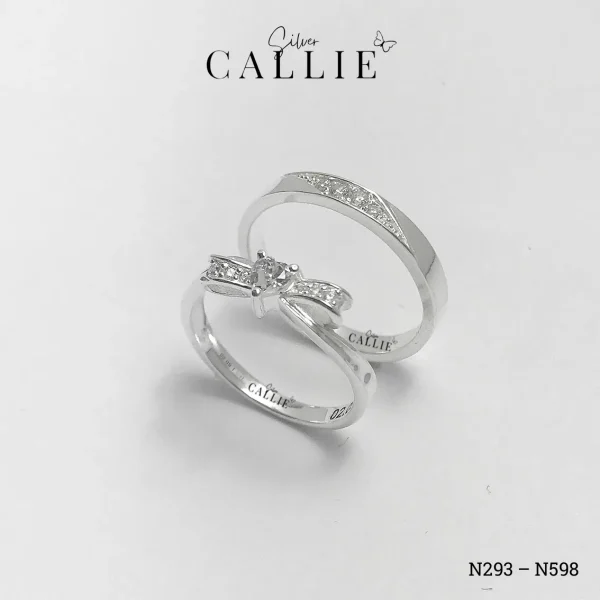 N598 - N293: Nhẫn Bạc Đôi Thiết Kế Callie Silver Đá Chéo Và Nơ
