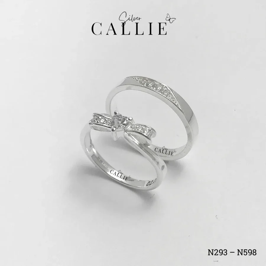 N598 - N293: Nhẫn Bạc Đôi Thiết Kế Callie Silver Đá Chéo Và Nơ