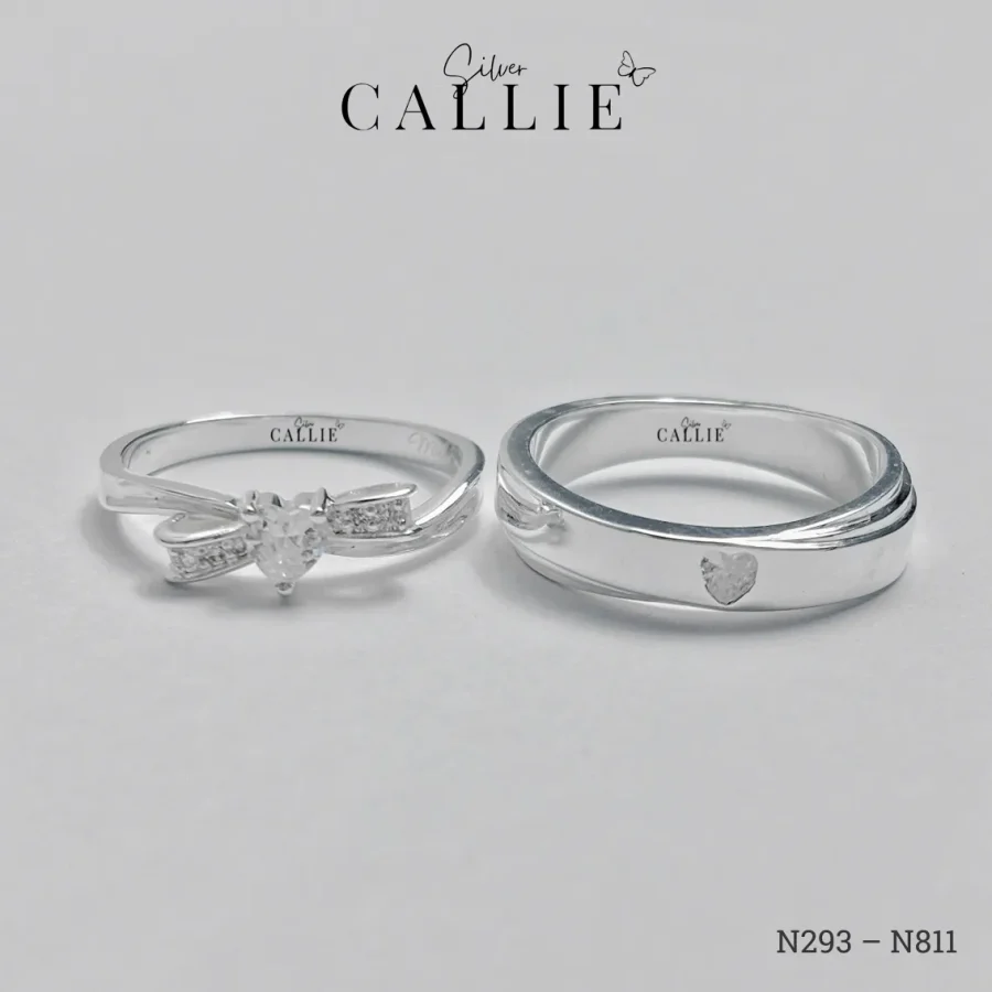 N811 - N293: Nhẫn Bạc Thiết Kế Callie Silver Trái Tim Đai Chéo