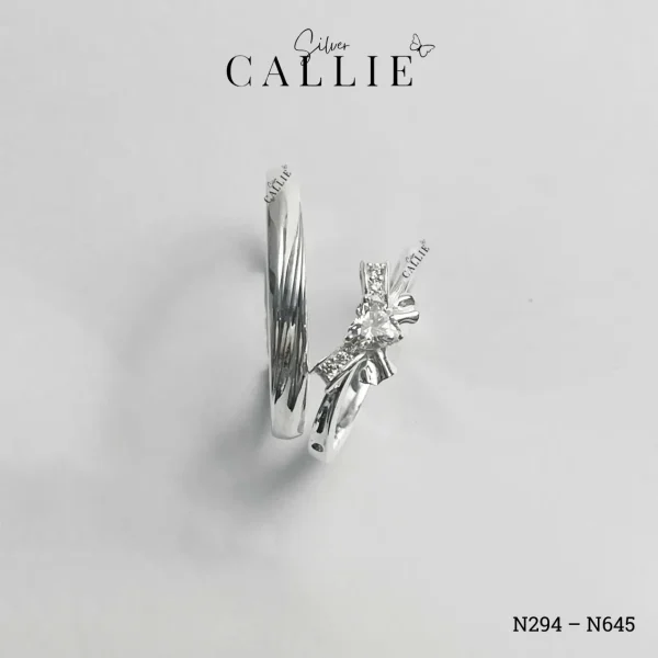 N645 - N294: Nhẫn Bạc Đôi Thiết Kế Callie Silver Nơ