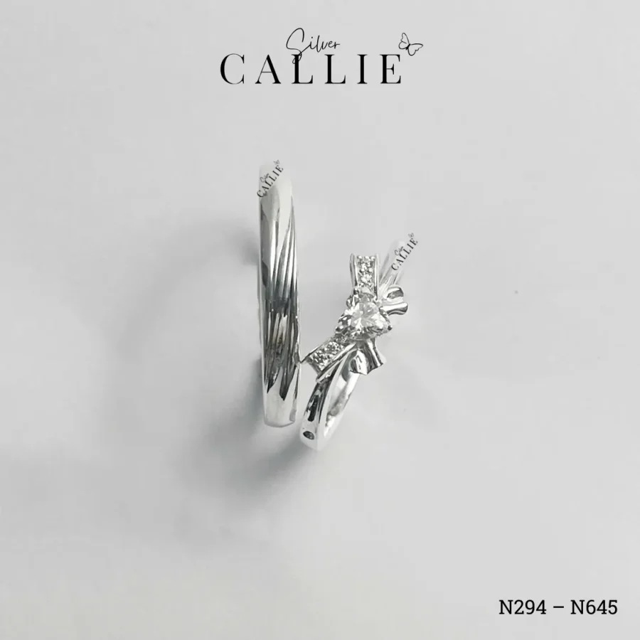 N645 - N294: Nhẫn Bạc Đôi Thiết Kế Callie Silver Nơ