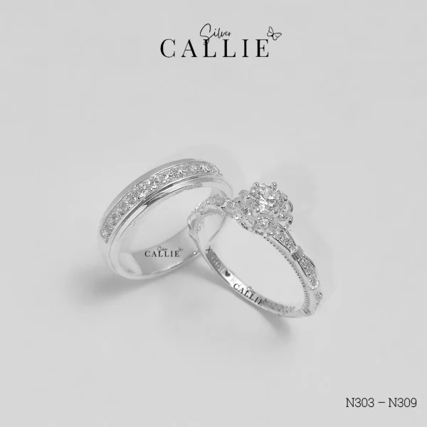 N303 – N309: Nhẫn Bạc Đôi Thiết Kế Callie Silver