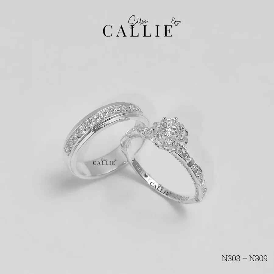 N303 – N309: Nhẫn Bạc Đôi Thiết Kế Callie Silver