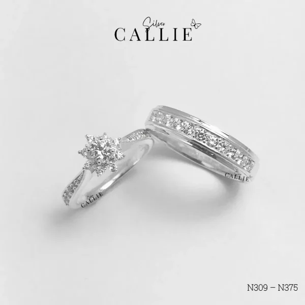 N309 – N375: Nhẫn Bạc Đôi Thiết Kế Callie Silver