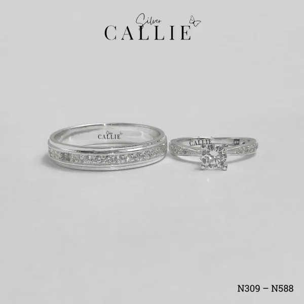 N588 - N309: Nhẫn Bạc Đôi Thiết Kế Callie Silver 1 Viên Chủ