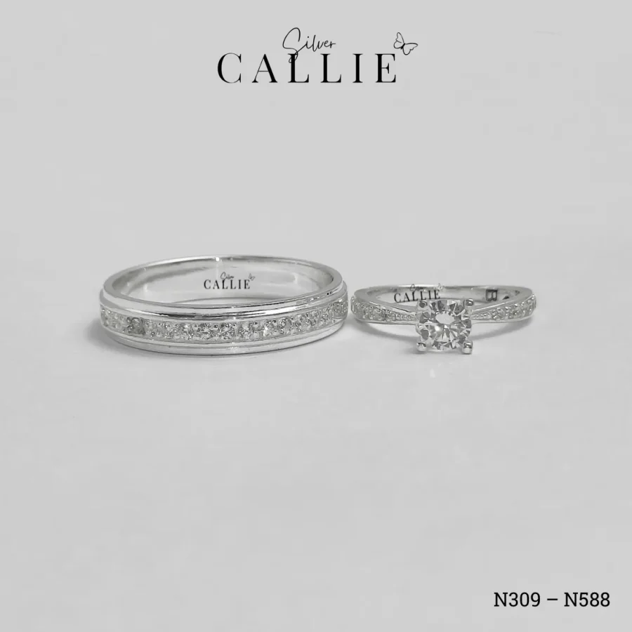 N588 - N309: Nhẫn Bạc Đôi Thiết Kế Callie Silver 1 Viên Chủ