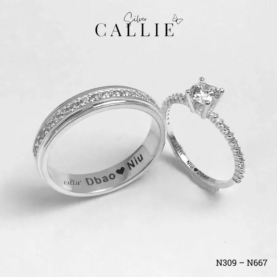 N667 - N309: Nhẫn Bạc Đôi Thiết Kế Callie Silver Đính Đá
