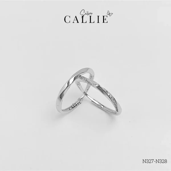 N327 - N328: Nhẫn bạc đôi Callie Silver xoắn đính đá free size