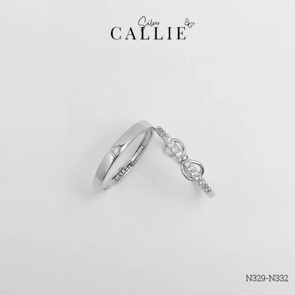 N329 - N332: Nhẫn đôi bạc Callie Silver hình nơ