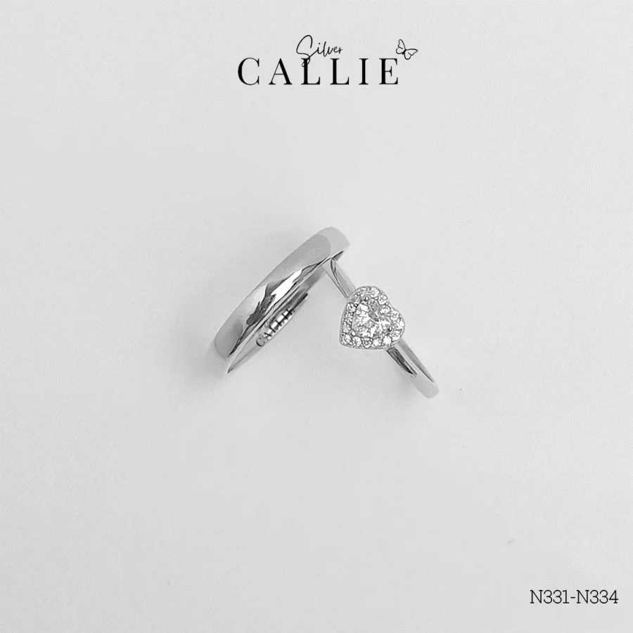 N331 - N334: Nhẫn đôi bạc Callie Silver viên chủ trái tim free size