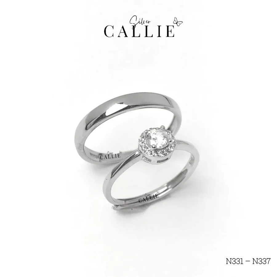 N331 - N337: Nhẫn bạc đôi Callie Silver 1 viên chủ free size
