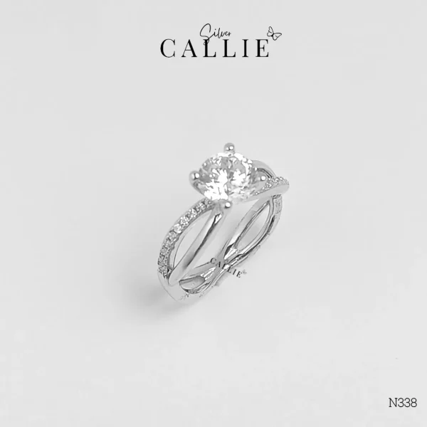 N338 - NHẪN BẠC CALLIE SILVER ĐÍNH ĐÁ 1 VIÊN CHỦ 2 ĐAI XOẮN 1 ĐAI ĐÍNH ĐÁ