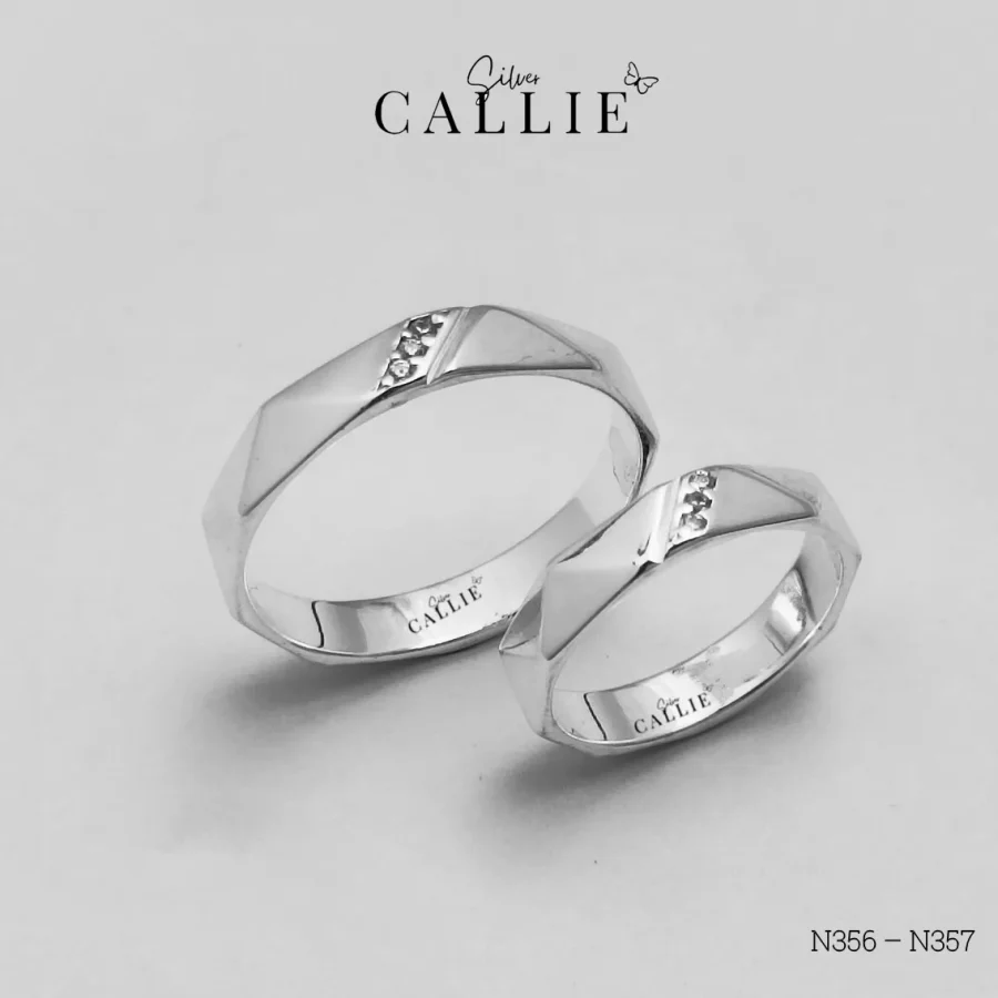 N356 - N357: Nhẫn bạc thiết kế Callie Silver đa giác đá chéo