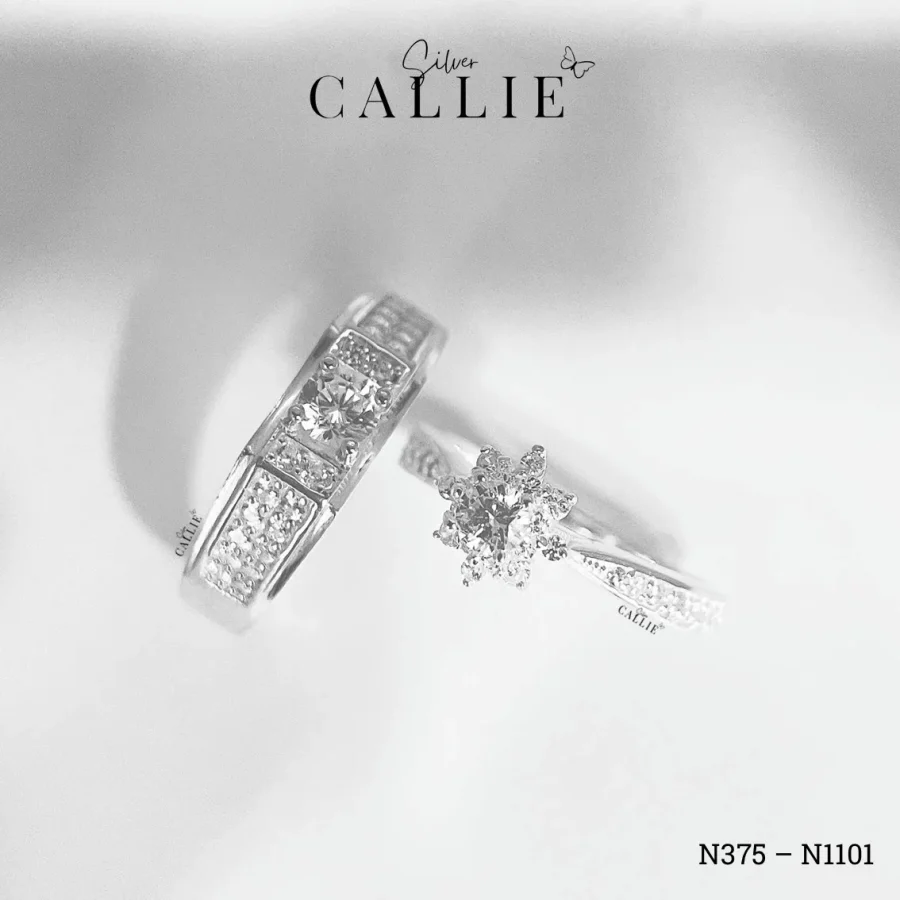 N1101 - N375: Nhẫn Bạc Callie Silver 1 viên chủ đính đá tấm xung quanh