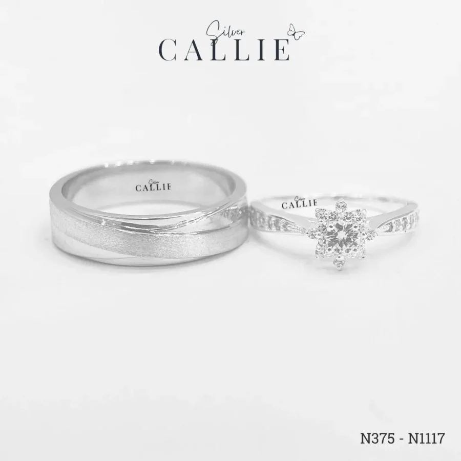 N375 - N1117: Nhẫn bạc đôi thiết kế Callie Silver Đính Đá