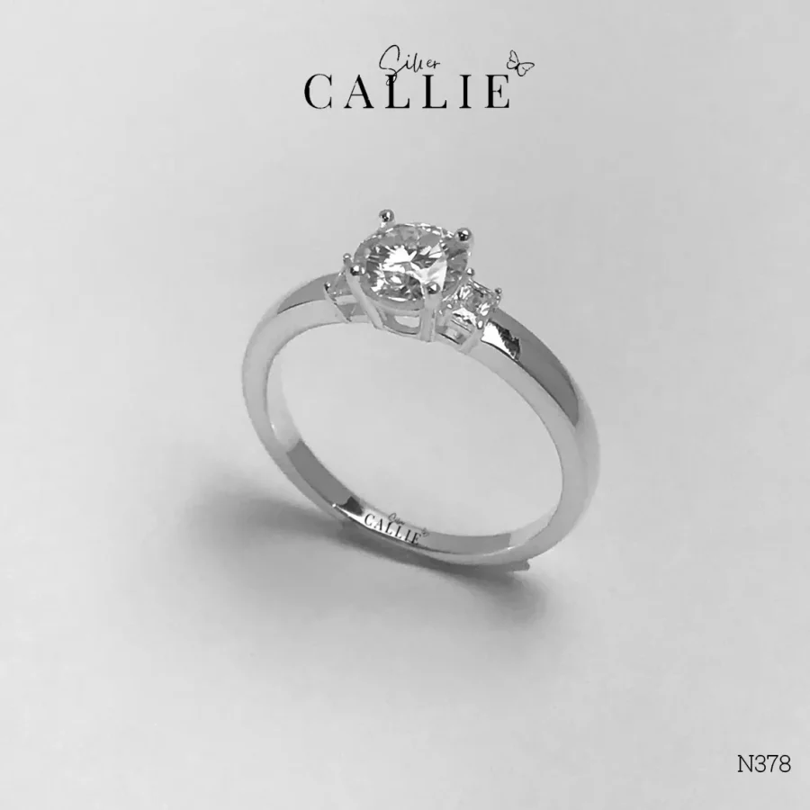 N378 - Nhẫn bạc thiết kế Callie Silver 3 viên đá viên chủ 6li