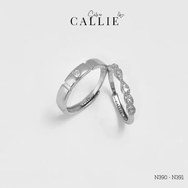 N390 - N391: Nhẫn bạc đôi Callie Silver hình nơ free size
