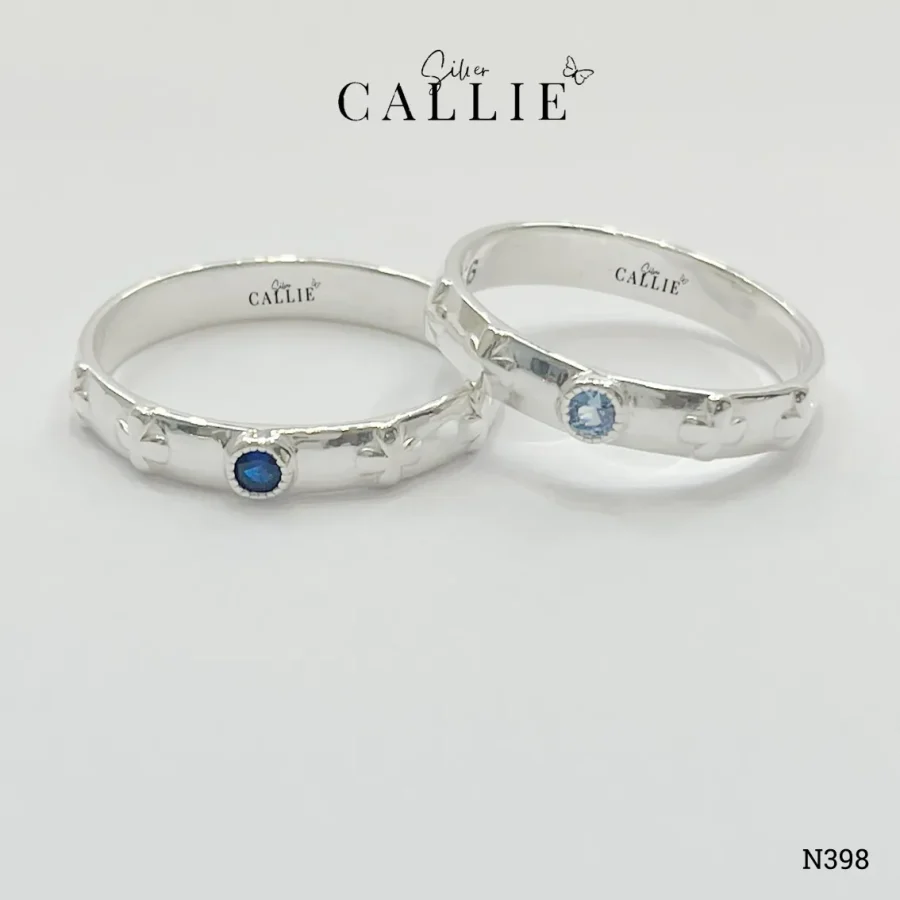 N398 - Nhẫn bạc thiết kế Callie Silver đá màu đai cỏ 4 lá