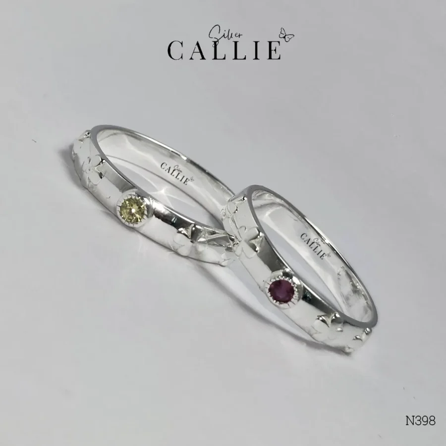 N398 - Nhẫn bạc thiết kế Callie Silver một viên chủ đai cỏ 4 lá