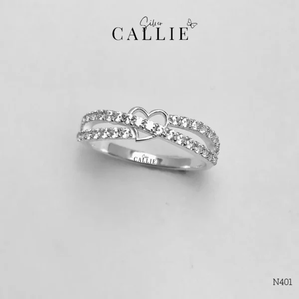 N401 - Nhẫn bạc thiết kế Callie Silver trái tim hai hàng đá
