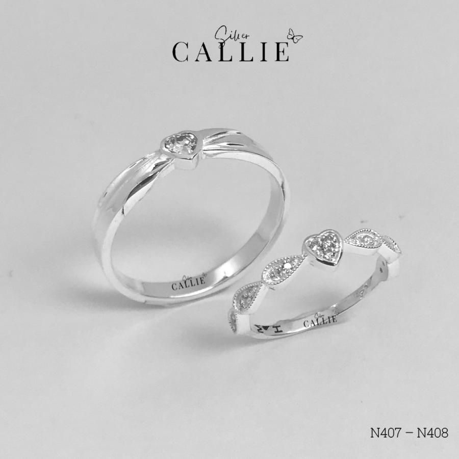 N407 - N408: Nhẫn bạc thiết kế Callie Silver xoắn trái tim