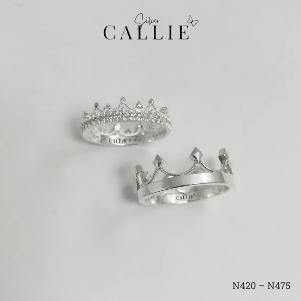 N420 - N475: Nhẫn Bạc Đôi Thiết Kế Callie Silver Vương Miện